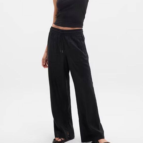 Athleta Retreat Linen High Rise Wide Leg Pants Black Women Large 851038 - Picture 11 of 13